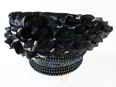 George Zamaul Couture Ladies Boutique Black Felt Hat W/ Flowers And Rhinestones - Image 1 of 4