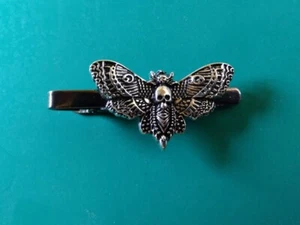 Moth tie clip clasp bar Great gift Macabre Gothic  - Picture 1 of 5