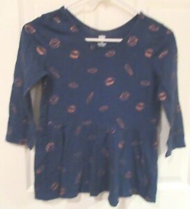 Girls OLD NAVY Blue TOP~size XL 14~NEW Shirt Tee T-Shirt 3/4 Sleeves Blouse