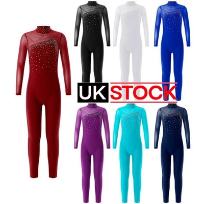 Girls Skating Bodysuit Diamonds Ballet Dance Unitard Gymnastics Jumpsuit Catsuit - Image 1 of 4