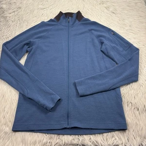 Ibex Men's M Blue Black Zip Front Rambouillet Wool Sweater Cardigan - Picture 1 of 8