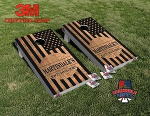 Custom Personalized Name American Flag Dark Wood Cornhole Board Vinyl Wrap Skins - Picture 1 of 5