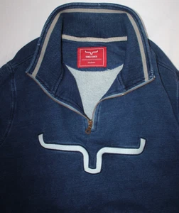 Kimes Ranch Men's M Blue Quarter Zip Pullover Sweatshirt Horn Logo Cotton - Picture 1 of 9