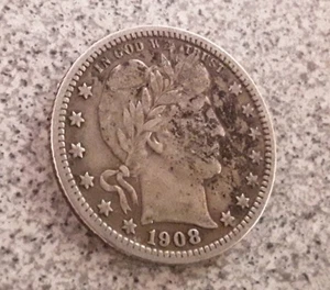 1908 P Barber Quarter 90% Silber gute Details zirkuliert ungradiert ungeprüft - Bild 1 von 5