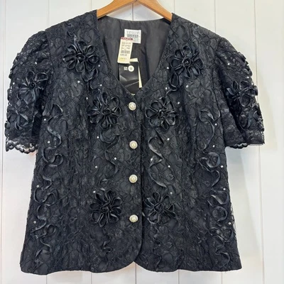 Top de Colección Leslie Fay Evenings Para Mujer Old Hollywood Glam Encaje Perla Talla 18 Bling Foto 1 de 4