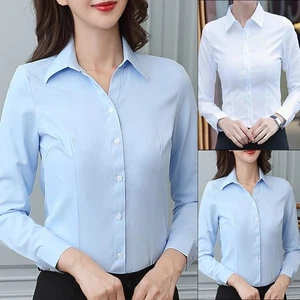 Stylish Tops Formal Long Sleeve Office Lady Shirt Solid Color Spring Summer - Picture 1 of 30