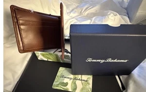 Tommy Bahama hellbraune Leder Geldbörse mit geflochtenen Details neu mit Box - Bild 1 von 7