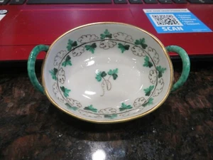 Herend “Persil” Parsley Green Leaf Double handle basket - Picture 1 of 5