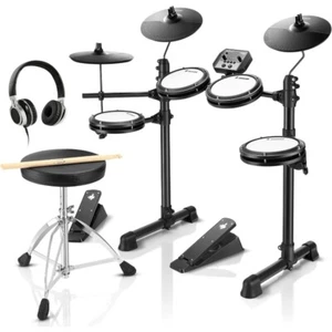 Electronic Drum Set w/ 4 Quiet Mesh Pads 180+ Sounds 2 Pedals Throne Headphones - Picture 1 of 7