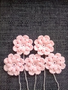 🌷5 Applique Handmade Hand Crochet Flowers Pastel Pink 7cm/2.75in🌷 - Picture 1 of 9