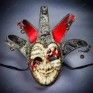 Máscara de mascarada de bufón rojo real con disfraz veneciano o fiesta de Halloween - Imagen 1 de 13