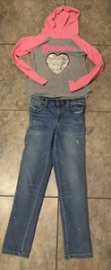 Girl’s 2 Piece Size 10 Lot Justice Dance Hoodie & Cat &Jack Jeans #1262 - Picture 1 of 19