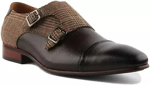 Justinreess England Gavin Mens Leather Monk Shoes In Brown Size UK 6 - 12 - Picture 1 of 12