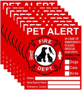 Pet inside Sticker - 8 Pack Pet Alert Safety Fire Rescue Sticker Decal-Save Our - Picture 1 of 6