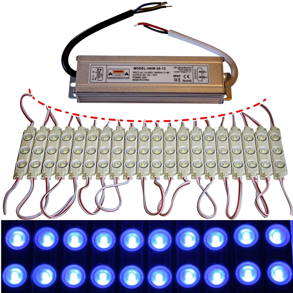 LED Module + Netzteil - blau - Werbung - 12V - 3x 5730 SMD Chip Injektion Lampe - Bild 1 von 1