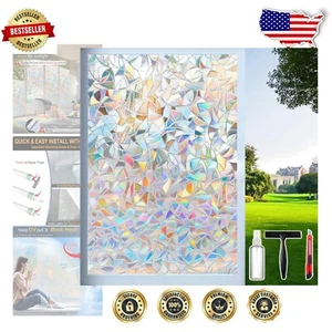 Stained Glass Rainbow Window Privacy Film - UV Protection & Easy Installation - Picture 1 of 11