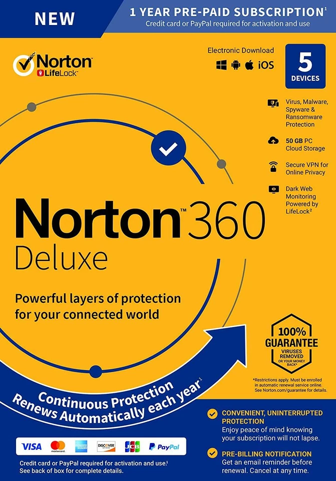 Norton 360 Deluxe 2025 5 dispositivi 5 PC 1 anno PC MAC Internet Security 2024 - Immagine 1 di 1