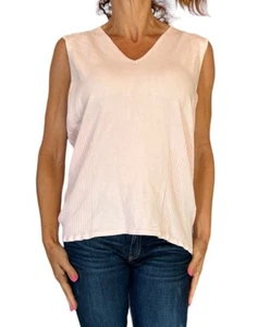 SAKS FIVE AVENUE MUJER ROSA PUNTO SUÉTER TOP SIN MANGAS CONCHA CUELLO EN V XL NUEVO CON ETIQUETAS - Imagen 1 de 11