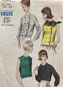50s Vintage Vogue Sewing Pattern #6232 Double Breasted Button Blouse COMPLETE - Picture 1 of 4