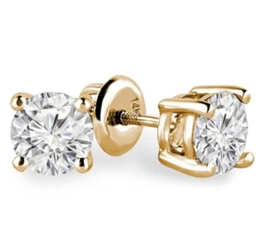 Pendiente redondo de oro amarillo de 14 k para mujer de 2 quilates con diamantes cultivados en laboratorio IGI de 4 puntas - Imagen 1 de 5