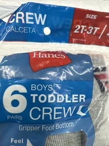 HANES BOY'S TODDLER CREW SOCKS WHITE MULTI 6 PACK SHOE SIZE 4-8.5 - Picture 1 of 3