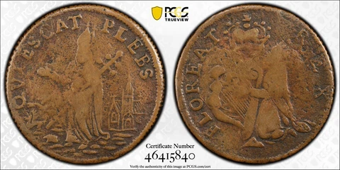 1670  ST PATRICK 1/4P (FARTHING) NEW JERSEY KM#1   PCGS FINE DETAILS #46415840 Cover
