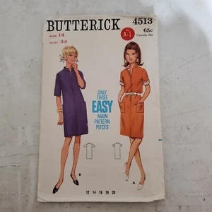 Abito vintage modello Butterick 4513 tasche frontali con cerniera Easy Miss 14 non tagliato anni 70 - Foto 1 di 4