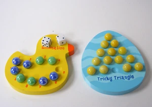 Puzzle Tricky Triangle and Elimination games - Wood and Glass Marbles - Picture 1 of 1