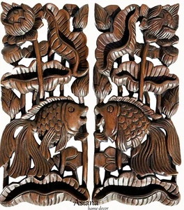 Carved wood wall art panel Asiana Home Decor Teak Wood 7.5"x17.5" Extra Thick - Picture 1 of 25