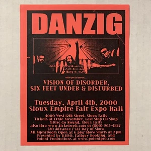 Vintage 2000 Danzig Show Flyer Sioux Falls South Dakota Vision Of Disorder Paper - Picture 1 of 5