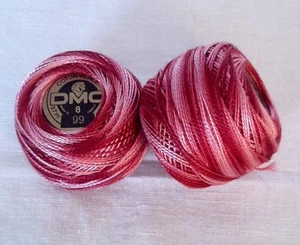 2 DMC Perle Cotton Thread Balls 10g Size 8 100% Cotton VARIEGATED ROSE - Picture 1 of 1