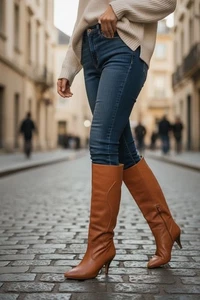 Vintage 80s Maud Frizon Italian Leather Knee High Boots Stiletto Heel Womens 9 M - Picture 1 of 13