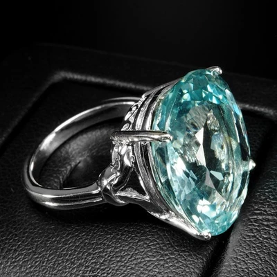 Encantadores anillos ovalados hechos a mano de plata de ley 925 de 20,50 quilates de aguamarina azul marino Foto 1 de 4