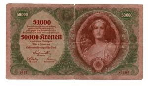 50 000 KRONEN  VG  BANKNOTE FROM AUSTRIA  1922  PICK-80 - Picture 1 of 2