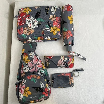 Vera Bradley Java Floral Gris Juego de 5 piezas Bolso Bandolera Tableta Estuche Paraguas Cartera Identificación Foto 1 de 4