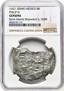 Moneda Tesoro Plata Antigua Real 1621-30 México 8R Philip IV Cob NGC Gen Naufragio - Imagen 1 de 2