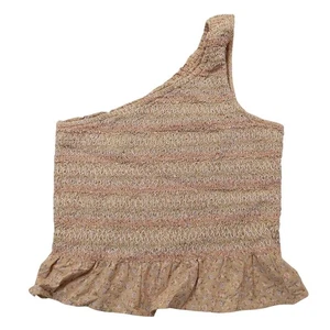 American Eagle Cold Shoulder Top S Damen beige geblümt Baumwolle Leinen - Bild 1 von 5