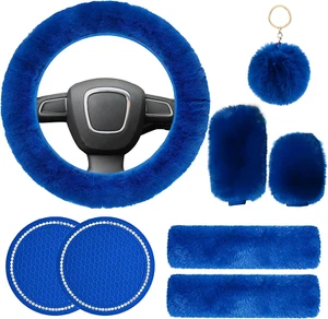 Cute Fluffy Steering Wheel Cover Set for Women, 1 Set 8 Pieces Fluffy Car Acces - Picture 1 of 12