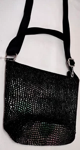 Vintage Wilsons Black Reptile Leather Crossbody Shoulder Bag 1990s Cyber Unisex - Picture 1 of 17