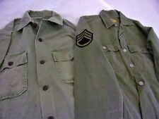 Pair Vintage OLIVE DRAB ARMY FATIGUE SHIRTS WWII-Vietnam Worn Military Clothing