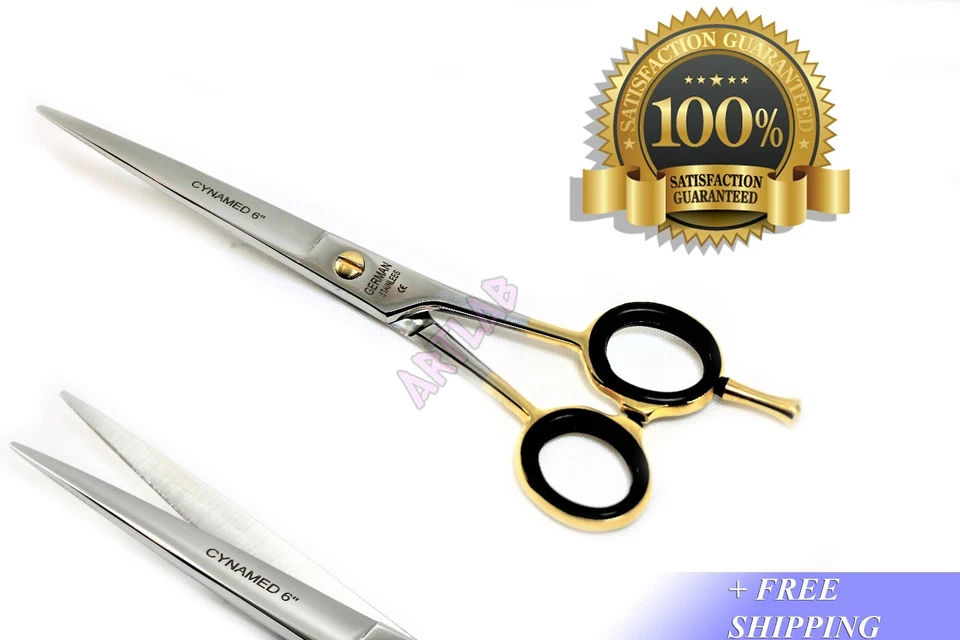 CYNAMED GERMAN PROFESSIONAL BARBER SCISSORS SHEARS WITH GOLD RINGS SIZE 6" HAIR CUTTING