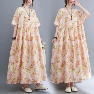 2024 Women's Summer Loose Short Sleeve Floral Dresses Long A-line Casual Dresses - Picture 1 of 53