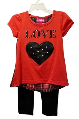 Conjunto de 2 camisetas y leggings rosa femenino niñas 4 rojo negro a cuadros Love Foto 1 de 4
