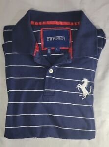 Ferrari Kids Navy Blue Polo Shirt Boys White Stripe Large