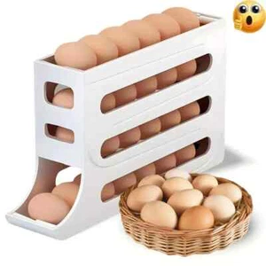 4-Tier Auto Rolling Egg Holder Storage Rack Roll Down Refrigerator Egg Dispenser - Picture 1 of 5