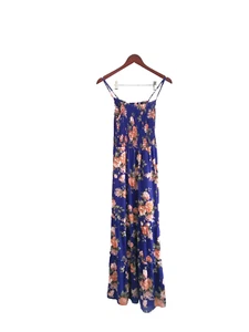 Altar'd State SZ S Blue Orange Floral Maxi Sundress Smocking Sphagetti Straps - Picture 1 of 9