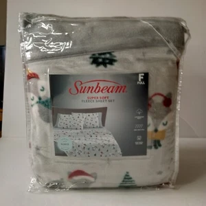 "NEW" SUNBEAM SUPER SOFT HEAVYWEIGHT FULL FLEECE SHEET SET GRAY WINTER SQUIRREL - Picture 1 of 8