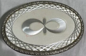 Vtg Geometric Infinity Belt Buckle W/Rockmount #1568 - White And Silver Color - Picture 1 of 3