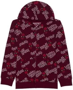 Marvel Spiderman Graphic Fleece Hooded Sweater Big Boys S Maroon Zip Up Closure - Picture 1 of 15