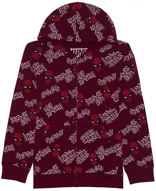 Marvel Spiderman Graphic Fleece Hooded Sweater Big Boys S Maroon Zip Up Closure - Image 1 of 4